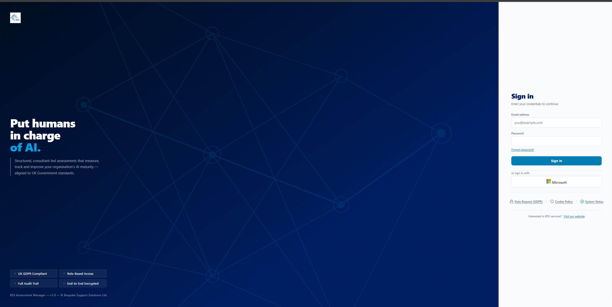 AIMS platform login — Put humans in charge of AI
